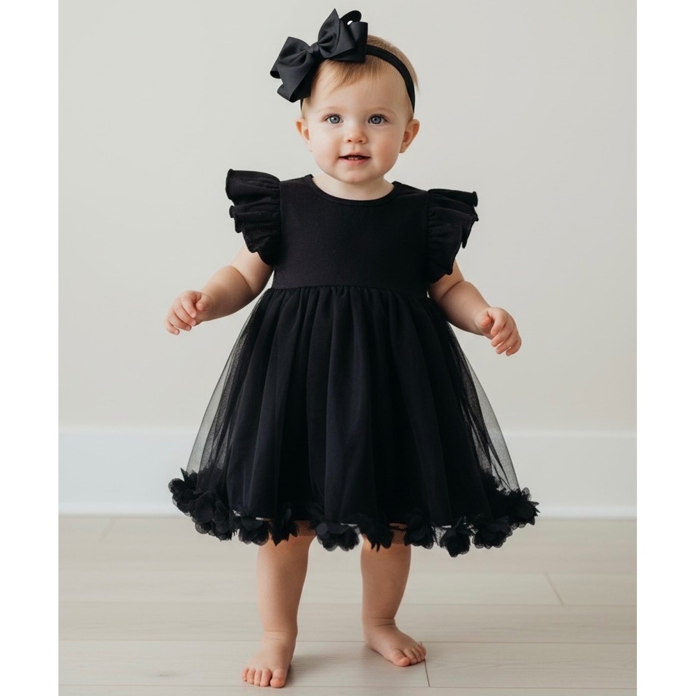 NEW Black Tulle Girls 3-6 Months Ruffle Flower Tutu Dress Baby Coquette